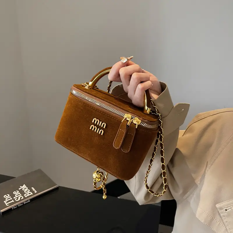 Women's Brown PU Leather Crossbody Bag with Chain Strap - Image 6