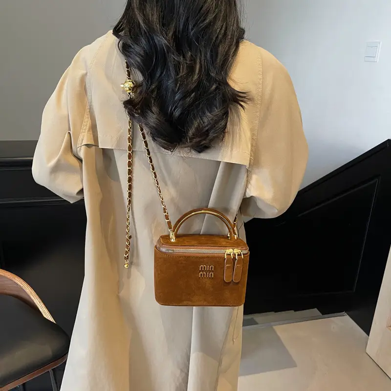 Women's Brown PU Leather Crossbody Bag with Chain Strap - Image 7