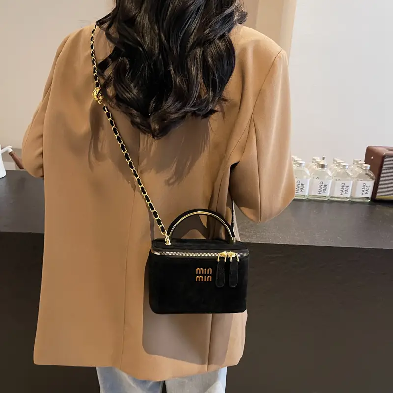 Women's Brown PU Leather Crossbody Bag with Chain Strap - Image 9