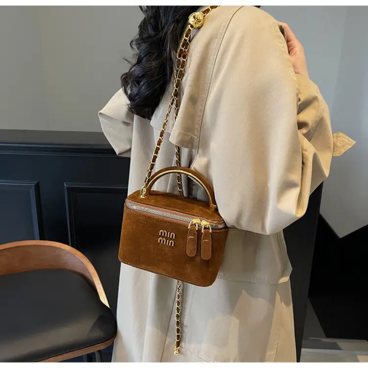 Women's Brown PU Leather Crossbody Bag with Chain Strap — feature 23