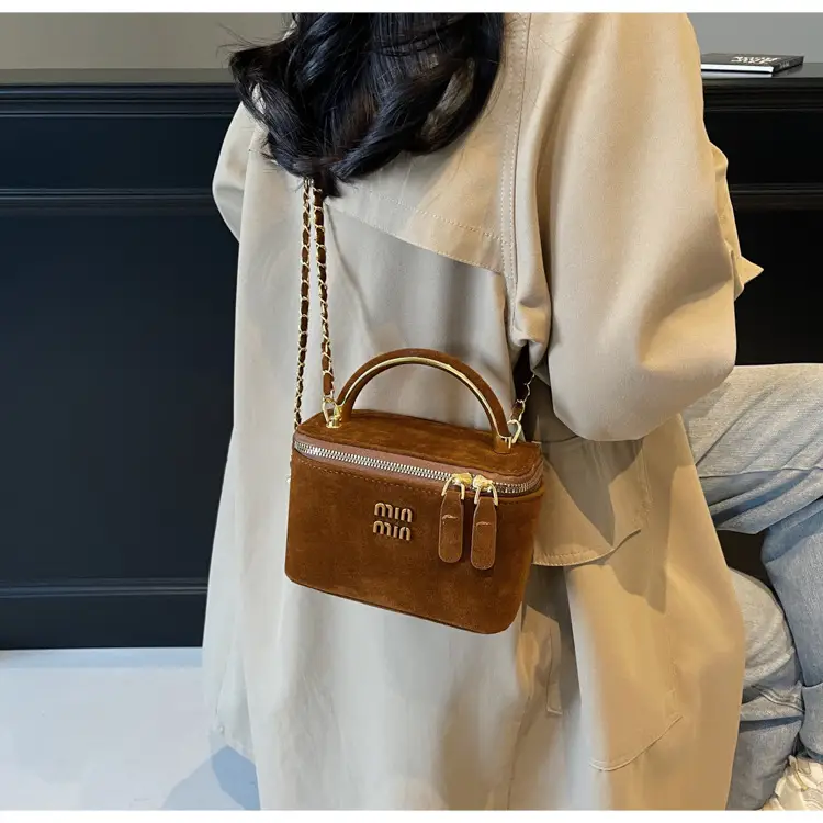 Women's Brown PU Leather Crossbody Bag with Chain Strap — feature 24