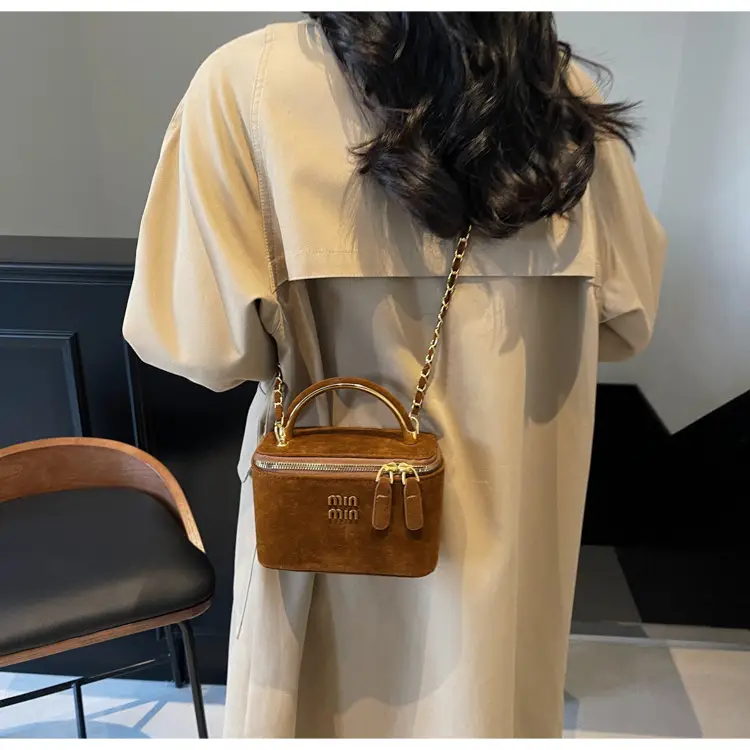 Women's Brown PU Leather Crossbody Bag with Chain Strap — feature 26