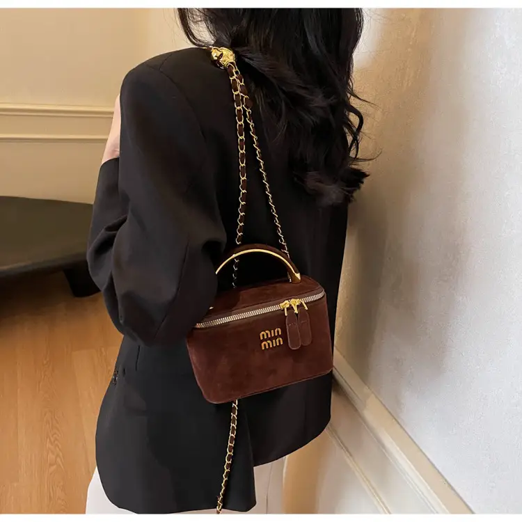 Women's Brown PU Leather Crossbody Bag with Chain Strap — feature 33