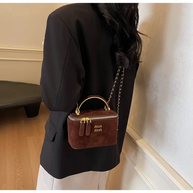 Women's Brown PU Leather Crossbody Bag with Chain Strap — feature 35