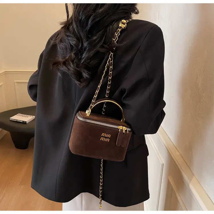 Women's Brown PU Leather Crossbody Bag with Chain Strap — feature 37
