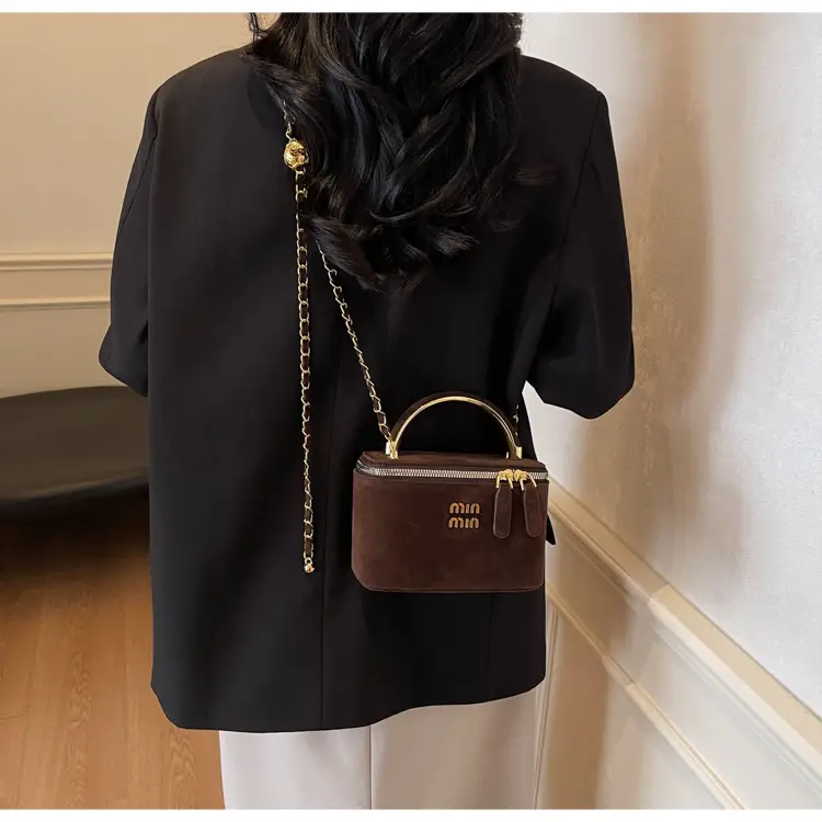 Women's Brown PU Leather Crossbody Bag with Chain Strap — feature 41