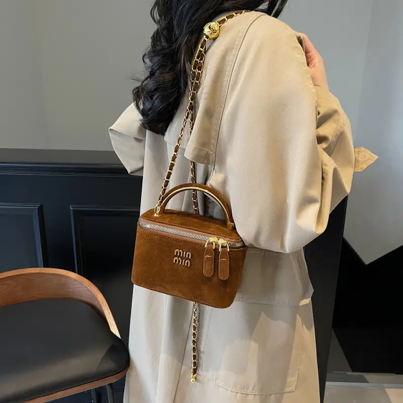 Women's Brown PU Leather Crossbody Bag with Chain Strap - Image 2