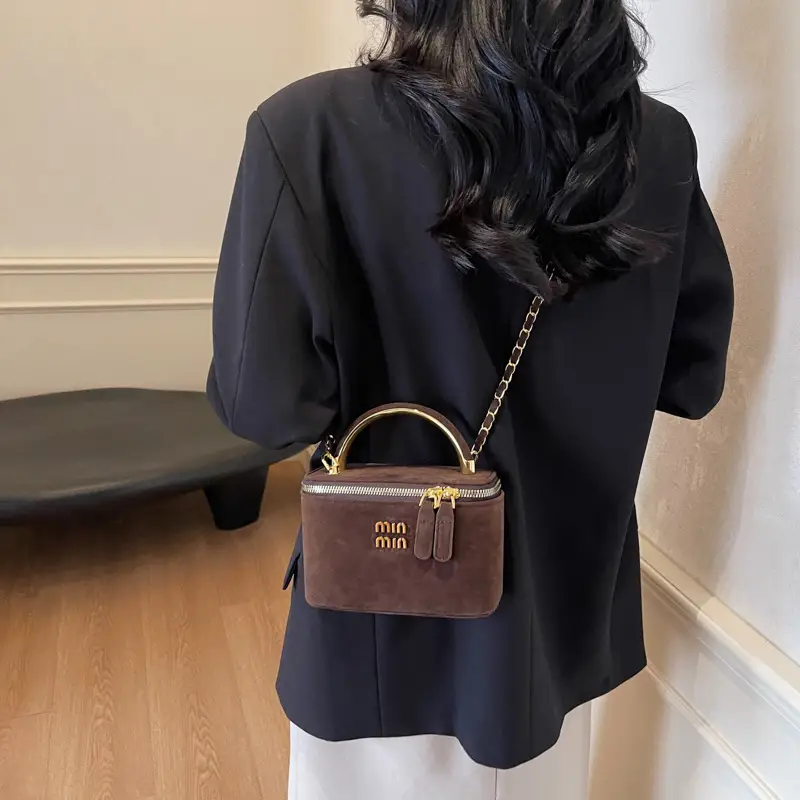 Women's Brown PU Leather Crossbody Bag with Chain Strap - Image 3