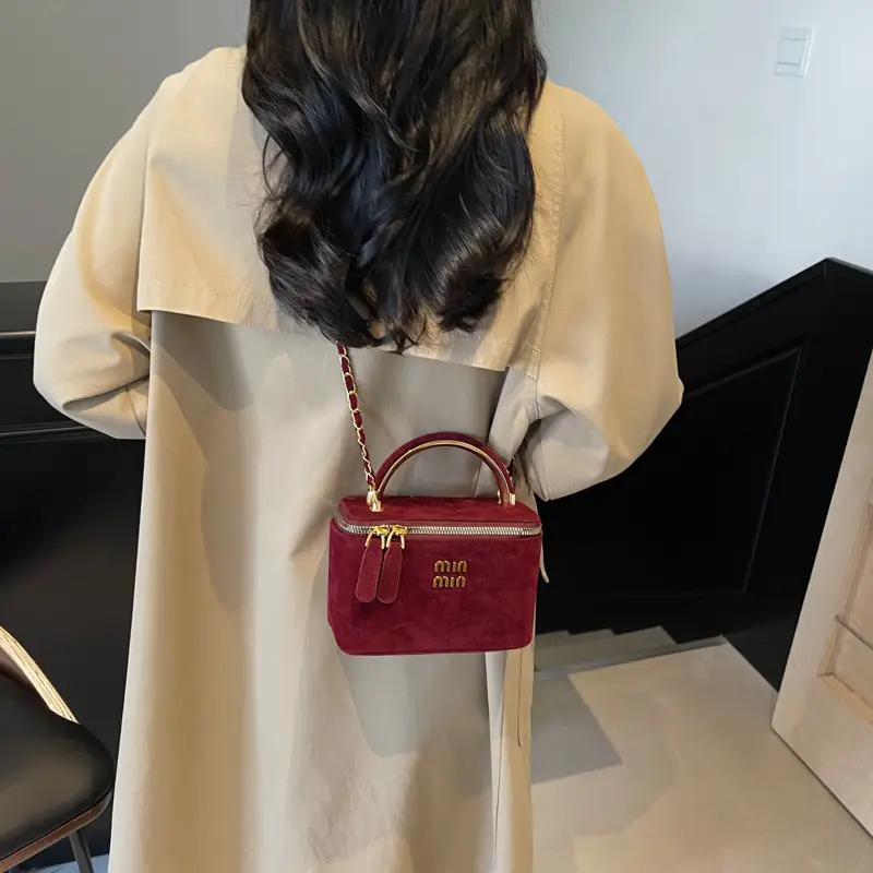 Women's Brown PU Leather Crossbody Bag with Chain Strap - Image 4