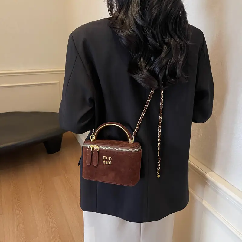 Women's Brown PU Leather Crossbody Bag with Chain Strap - Image 5