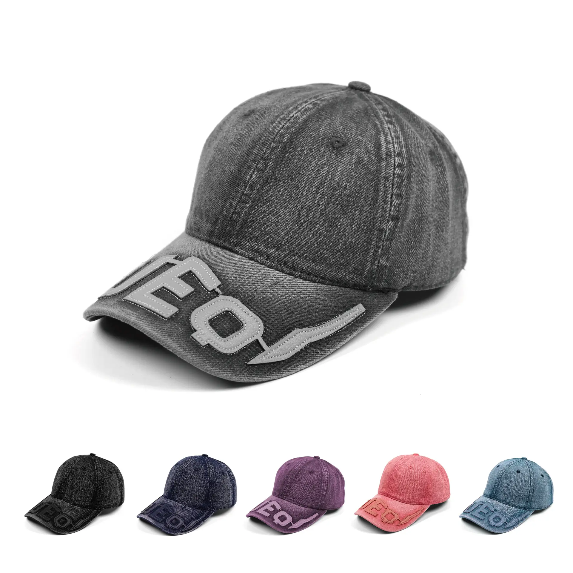Men Blue Embroidered Baseball Cap with Letter Patch - Image 7
