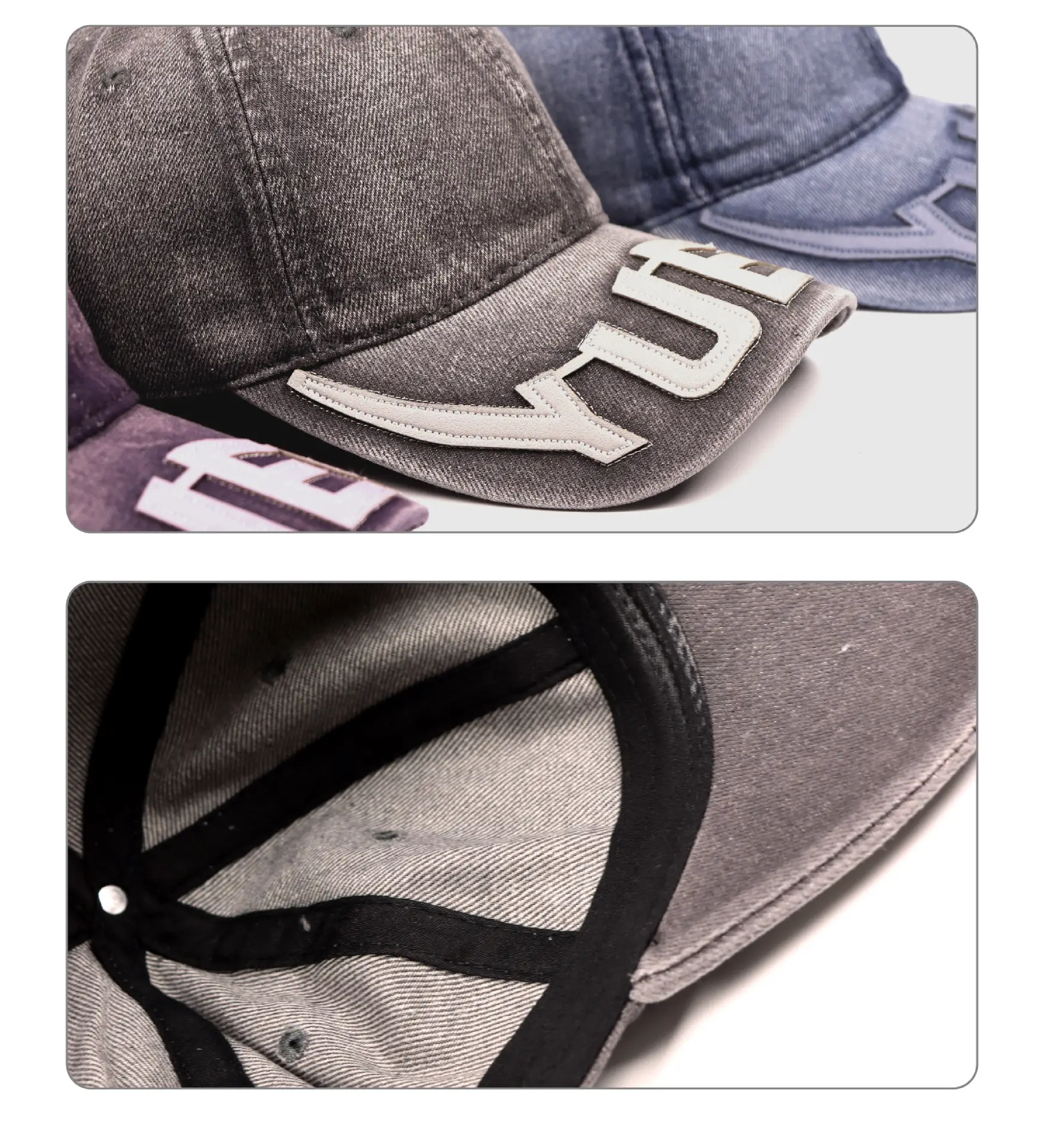Men Blue Embroidered Baseball Cap with Letter Patch — feature 9