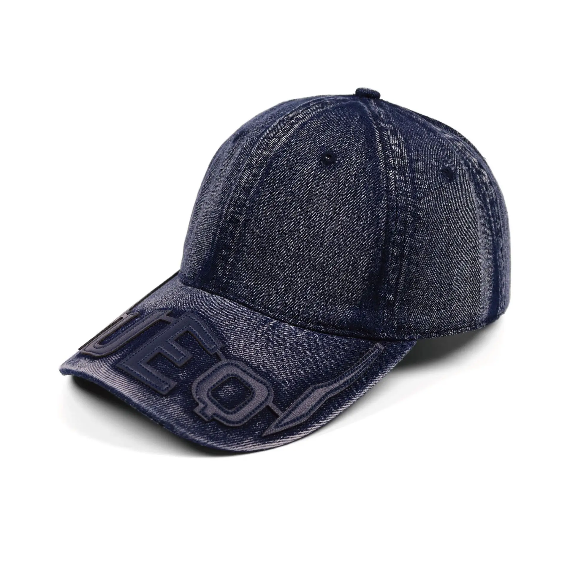 Men Blue Embroidered Baseball Cap with Letter Patch - Image 3