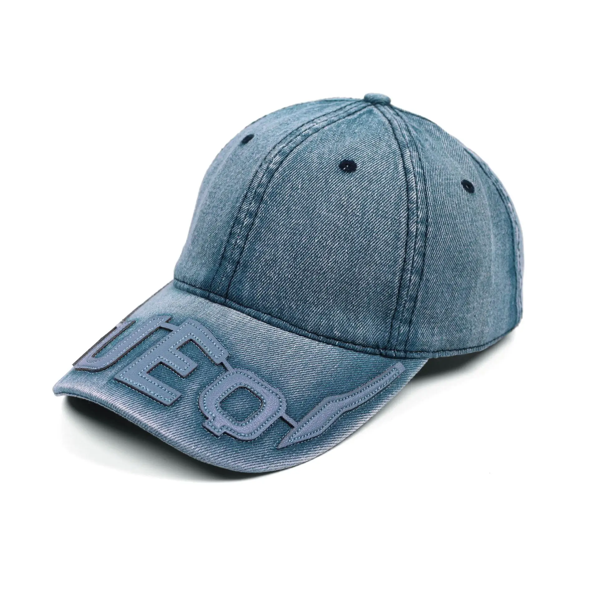 Men Blue Embroidered Baseball Cap with Letter Patch - Image 6