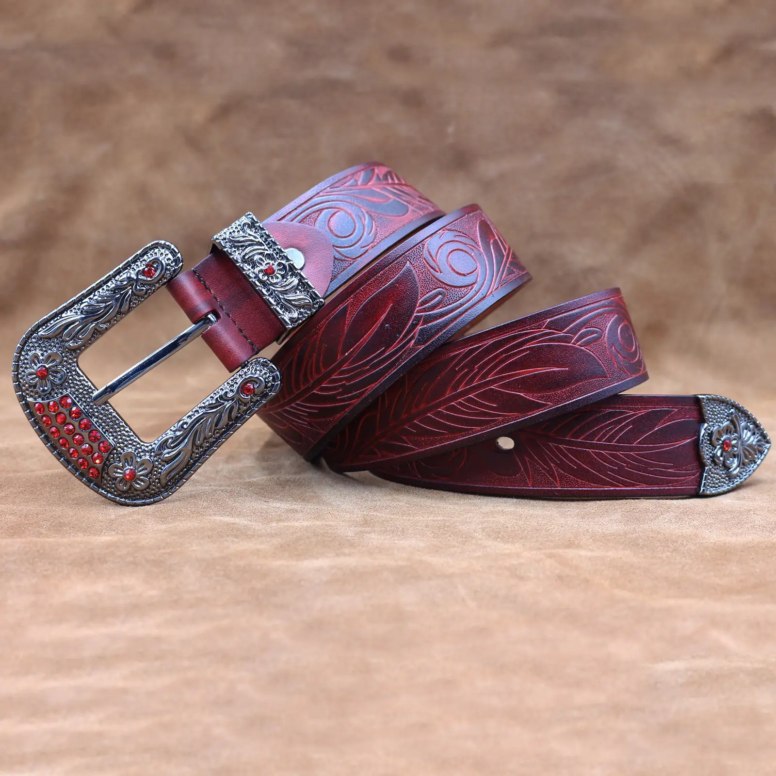 New Style Western Buckle Belt with Red Stones
