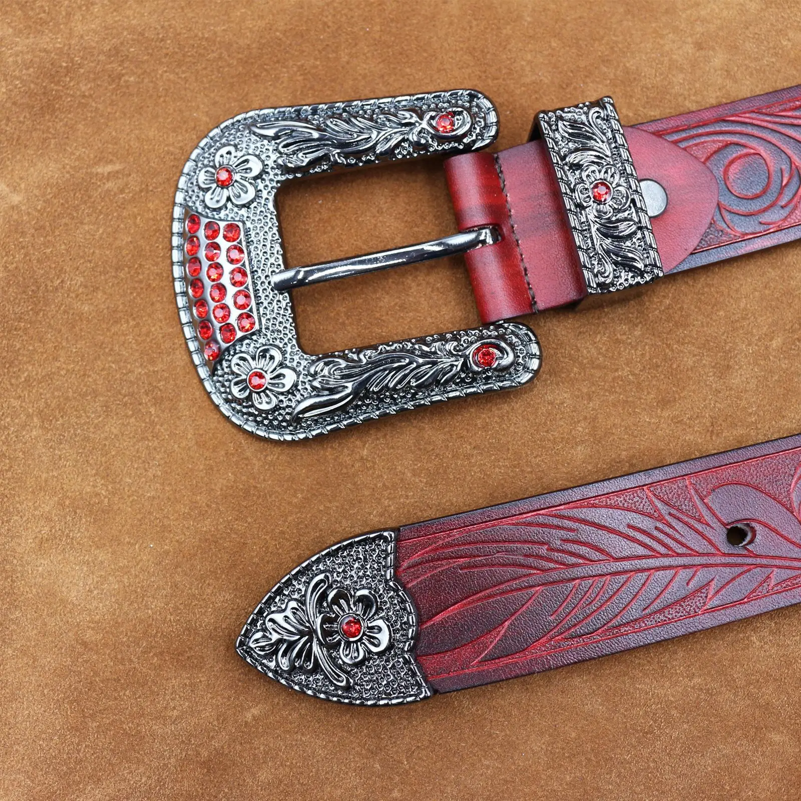 New Style Western Buckle Belt with Red Stones — feature 10
