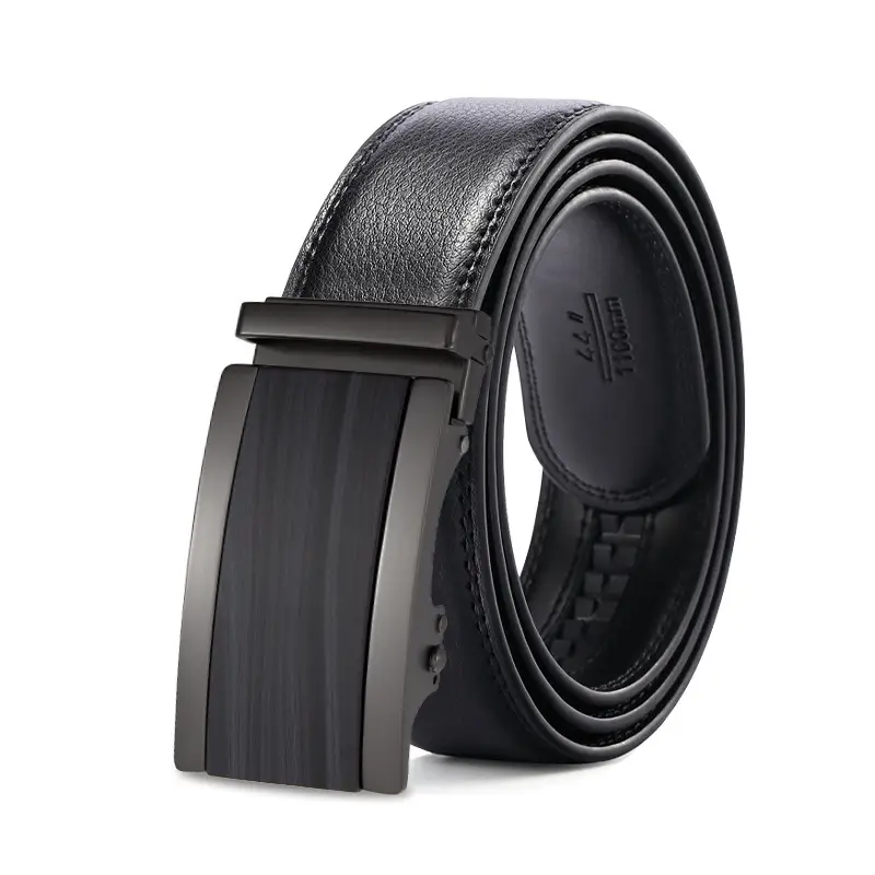 Men's Black Automatic Buckle Belt Genuine Leather Two-Layer - Image 4