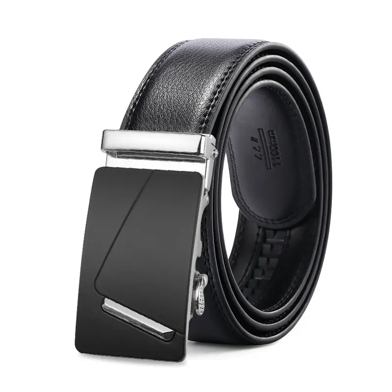 Men's Black Automatic Buckle Belt Genuine Leather Two-Layer - Image 6