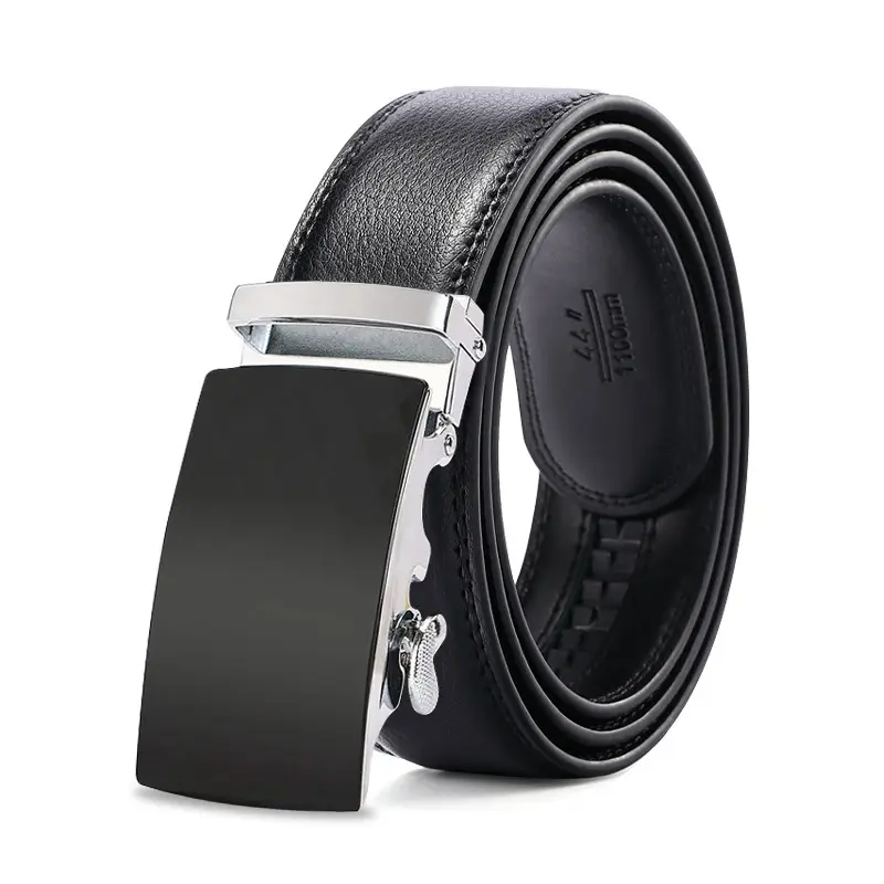 Men's Black Automatic Buckle Belt Genuine Leather Two-Layer - Image 5