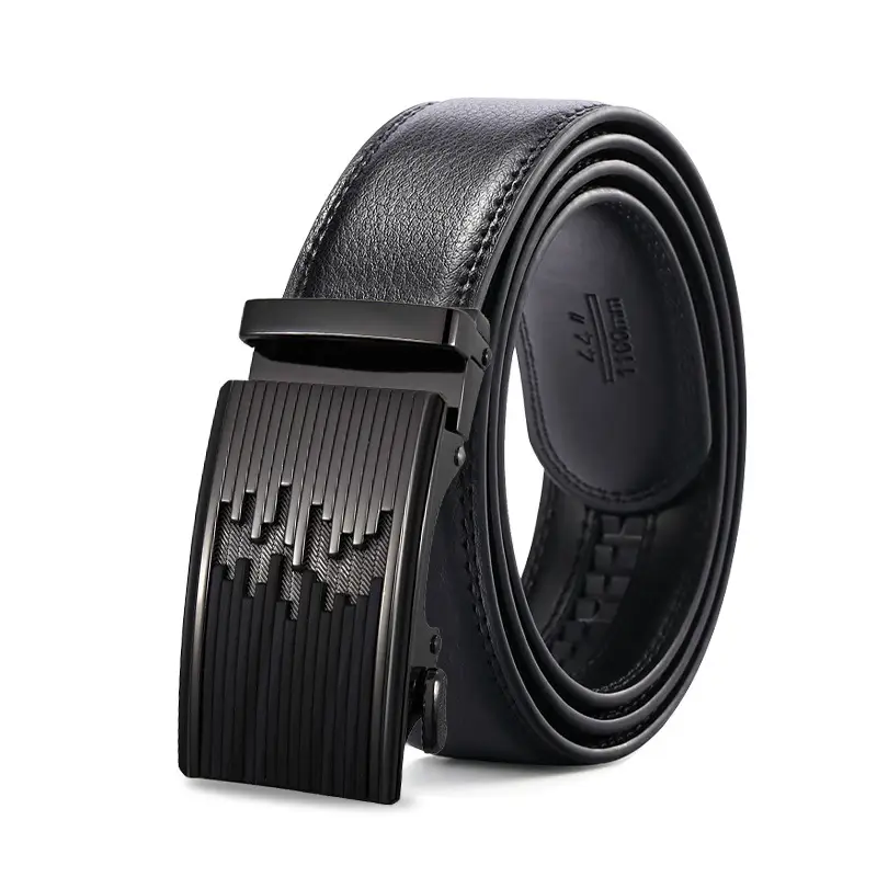 Men's Black Automatic Buckle Belt Genuine Leather Two-Layer - Image 7