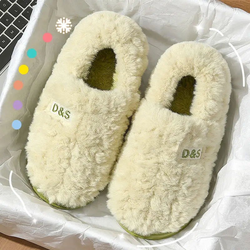 Women Wool Plush Slippers White Grey 2024 - Image 12