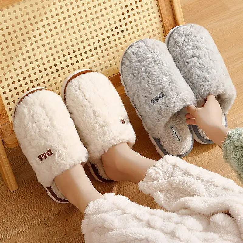 Women Wool Plush Slippers White Grey 2024 - Image 13