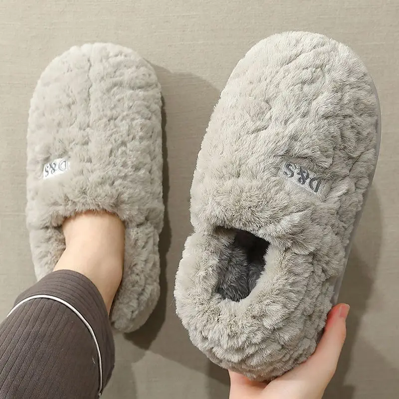 Women Wool Plush Slippers White Grey 2024 - Image 3
