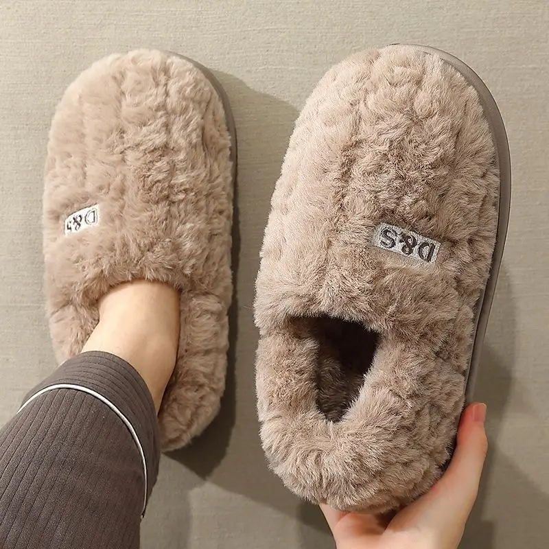 Women Wool Plush Slippers White Grey 2024 - Image 4