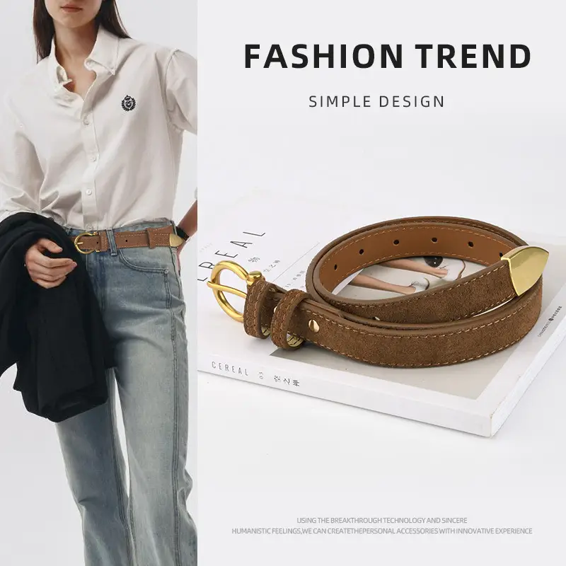 Black Vintage Frosted Leather Belt for Women - Image 10