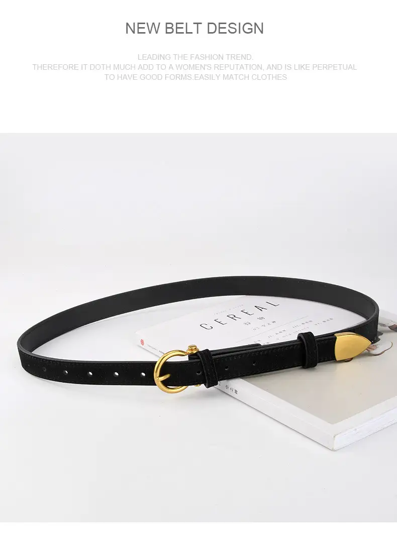 Black Vintage Frosted Leather Belt for Women — feature 13