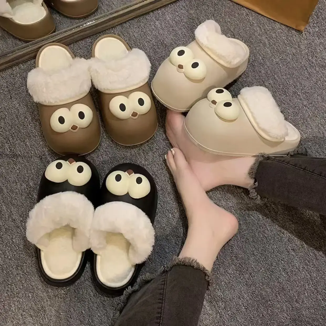 Cute Cartoon Moon Slippers Winter Ins Cotton Warm - Image 6