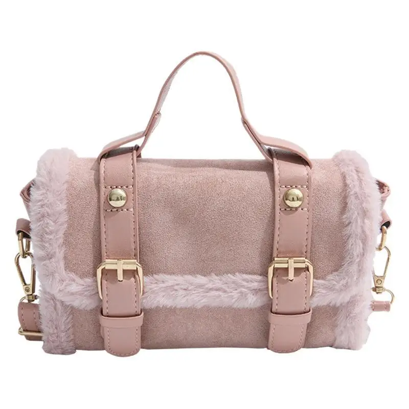 2025 Plush Shoulder Bag Pink Square Design - Image 7