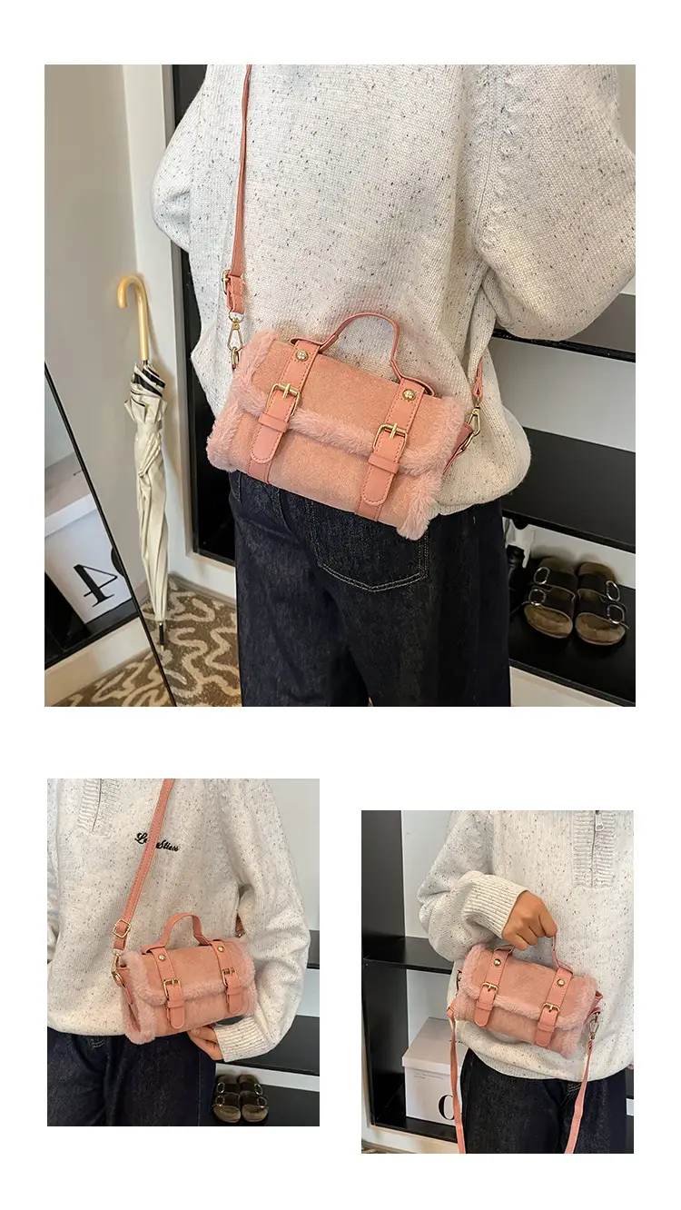 2025 Plush Shoulder Bag Pink Square Design — feature 6