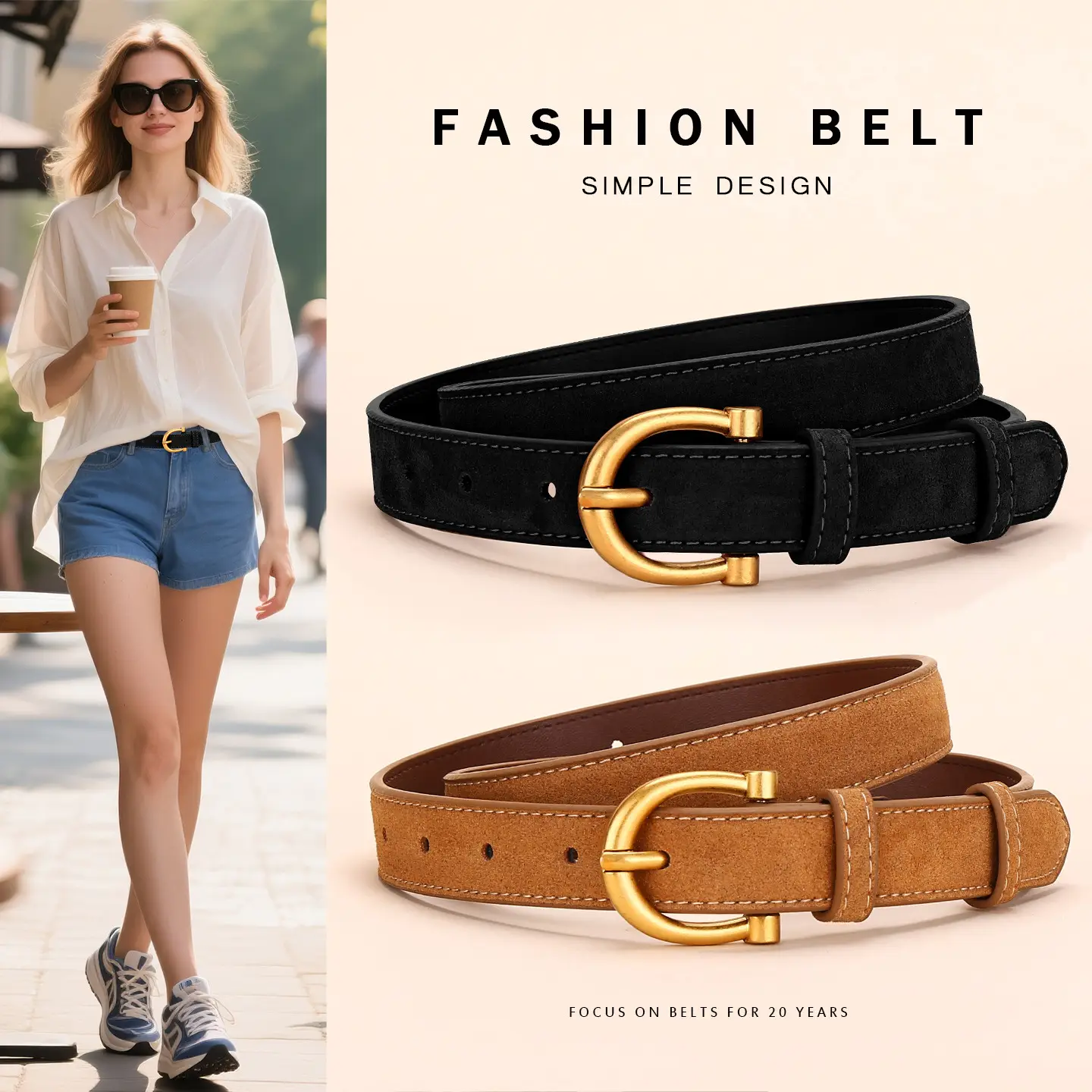 Black Gold Plated Women's Belt with Suede Strap - Image 5