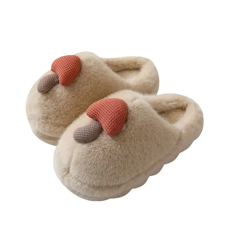 Thick-soled autumn and winter cute mushroom cotton slippers women's wholesale couples indoor non-slip parent-child household warm fluffy slippers - Image 9