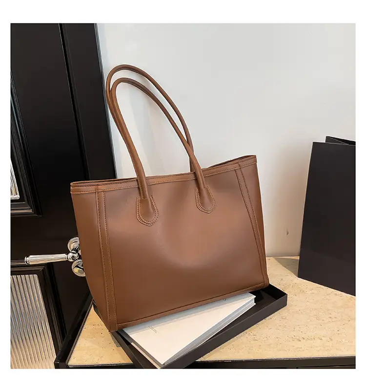 Large Capacity Korean Style Women's Brown Tote Bag - Image 2