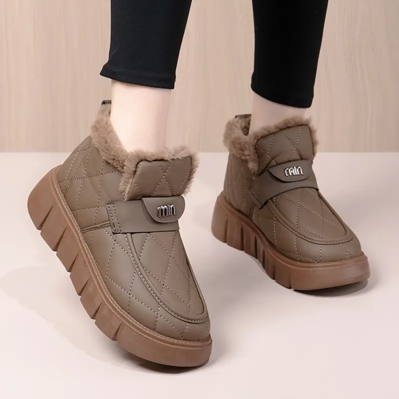Snow Boots Cotton Shoes Women's Leather Bean Shoes Winter New Soft Sole fleece-lined Thickened Warm Fashionable All-match Cotton Boots - Image 10