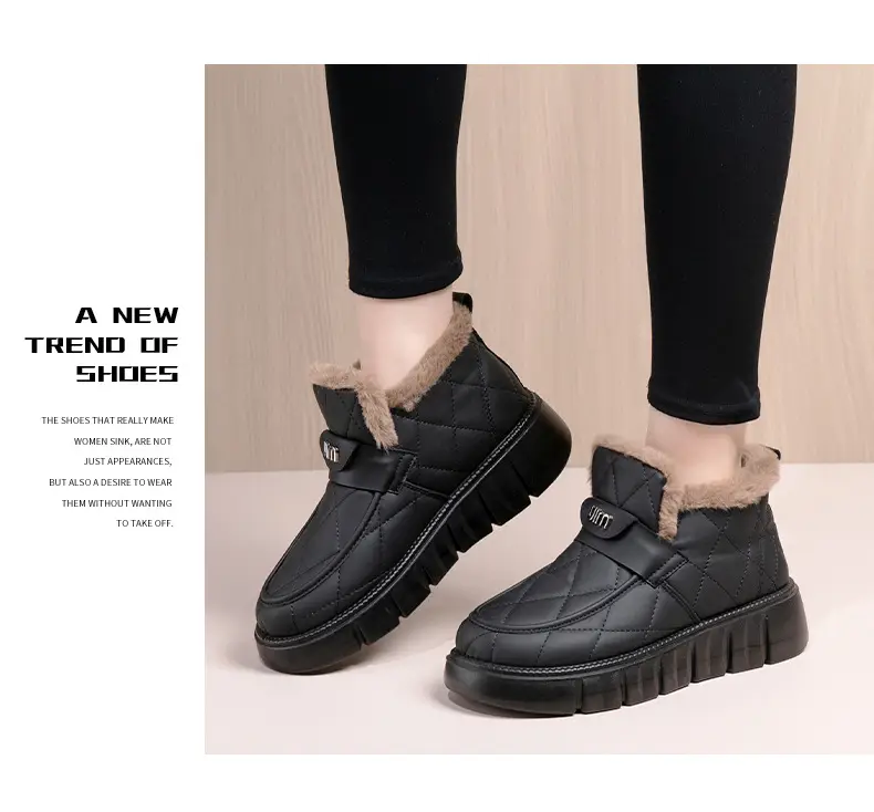 Snow Boots Cotton Shoes Women's Leather Bean Shoes Winter New Soft Sole fleece-lined Thickened Warm Fashionable All-match Cotton Boots — feature 24