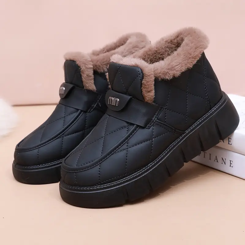 Snow Boots Cotton Shoes Women's Leather Bean Shoes Winter New Soft Sole fleece-lined Thickened Warm Fashionable All-match Cotton Boots - Image 3