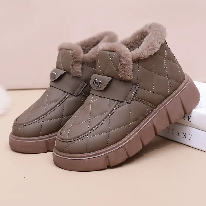 Snow Boots Cotton Shoes Women's Leather Bean Shoes Winter New Soft Sole fleece-lined Thickened Warm Fashionable All-match Cotton Boots - Image 4