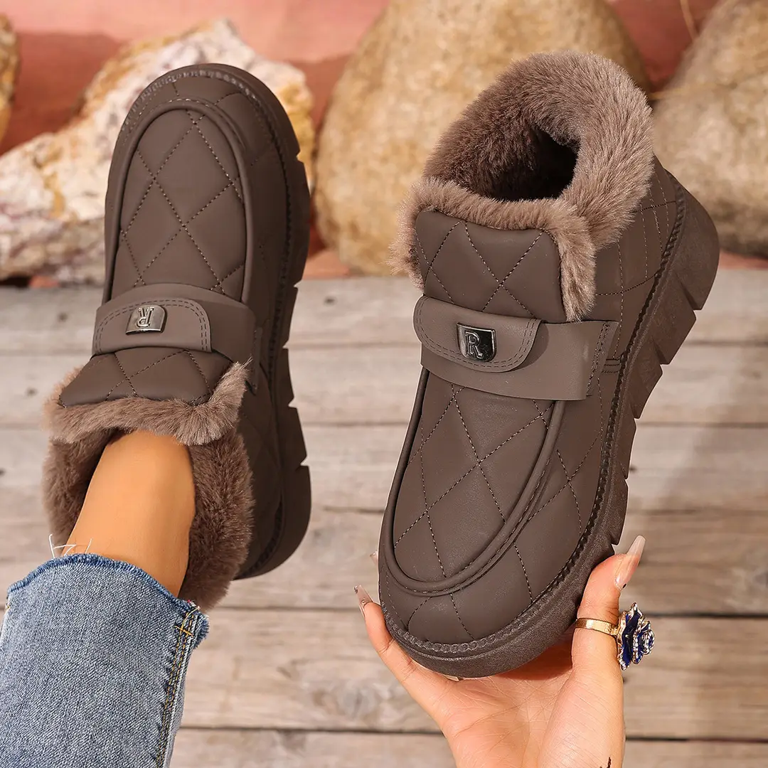 Snow Boots Cotton Shoes Women's Leather Bean Shoes Winter New Soft Sole fleece-lined Thickened Warm Fashionable All-match Cotton Boots - Image 6