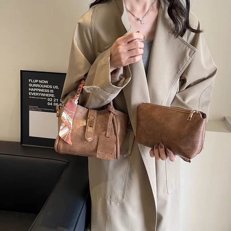 French Fashion Litchi Pattern Bucket Bag Women 2024