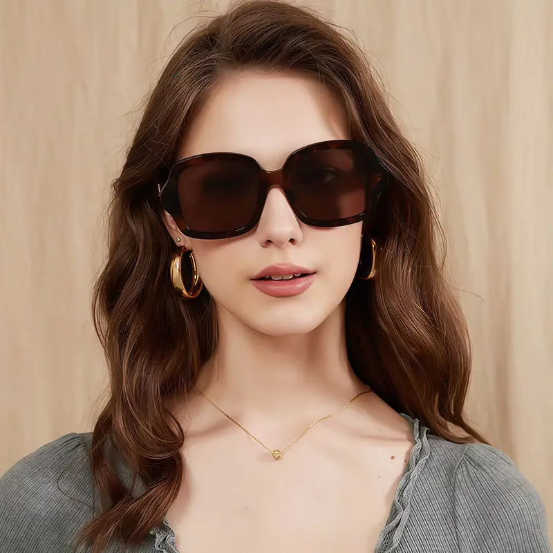 Retro Geometric Black Leopard Print Sunglasses Women - Image 9