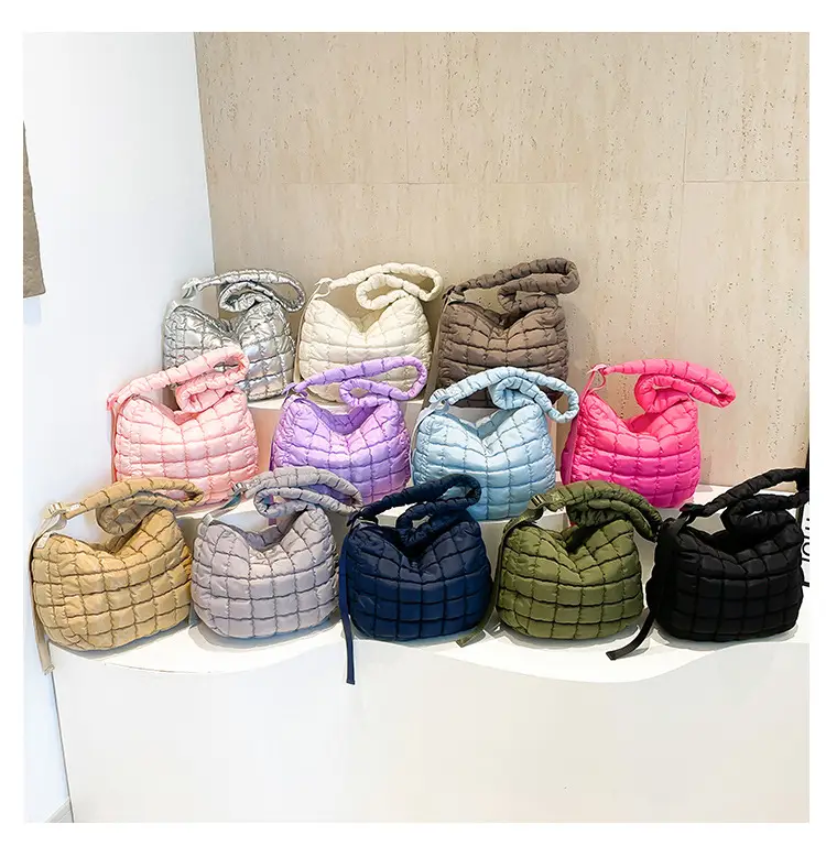 Women's Cotton Padded Shoulder Bag Large Capacity Beige — feature 1