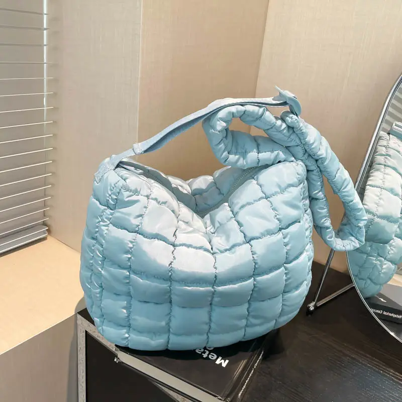 Women's Cotton Padded Shoulder Bag Large Capacity Beige - Image 11
