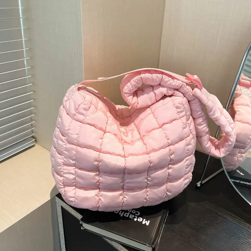 Women's Cotton Padded Shoulder Bag Large Capacity Beige - Image 6