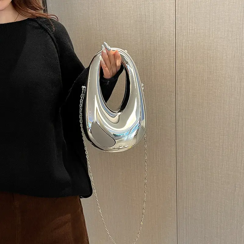 Oval Crossbody Bag for Women Gold Silver Brown