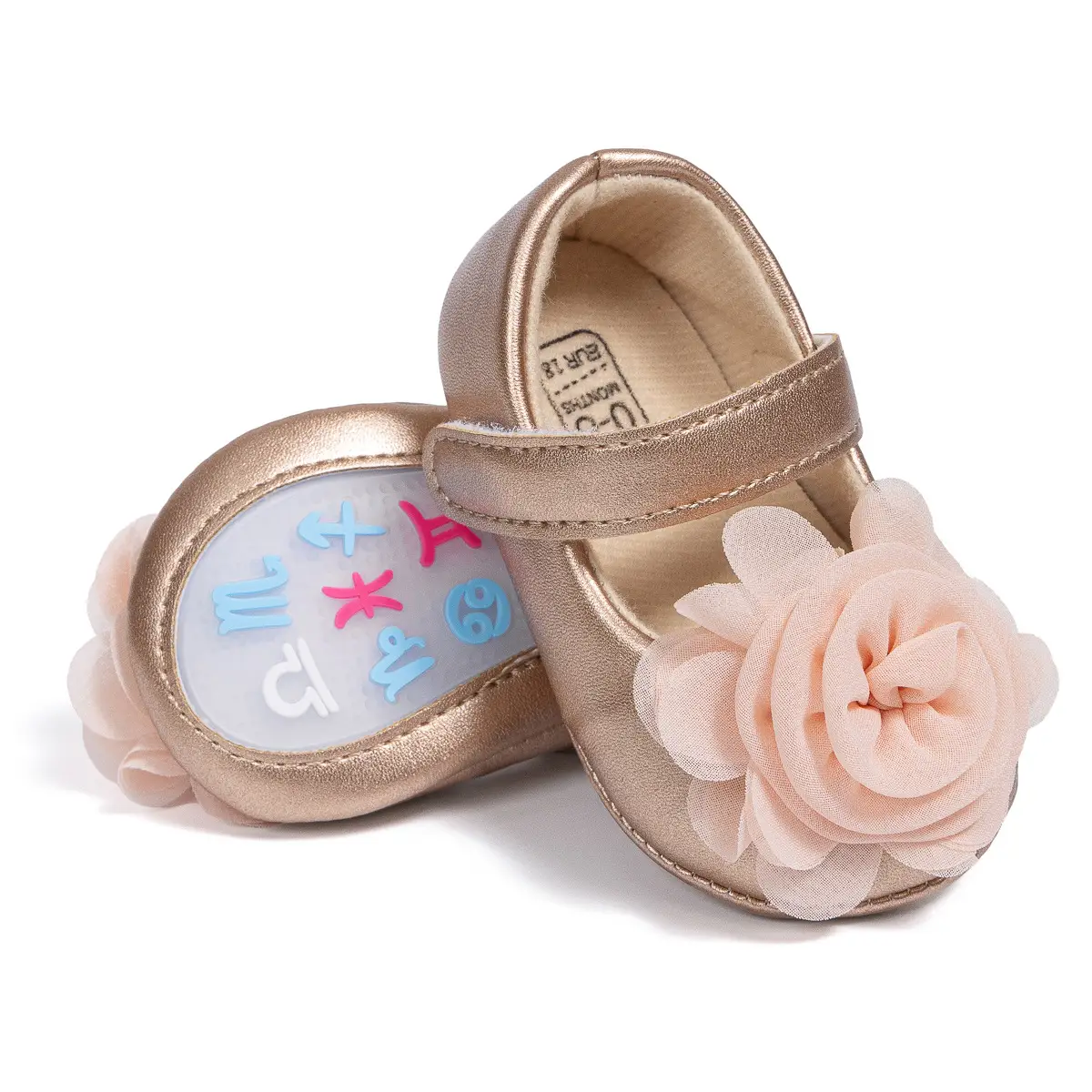 Princess Flower Velcro Baby Shoes Pink Gold - Image 6