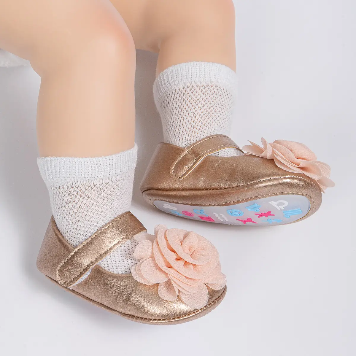 Princess Flower Velcro Baby Shoes Pink Gold β feature 12