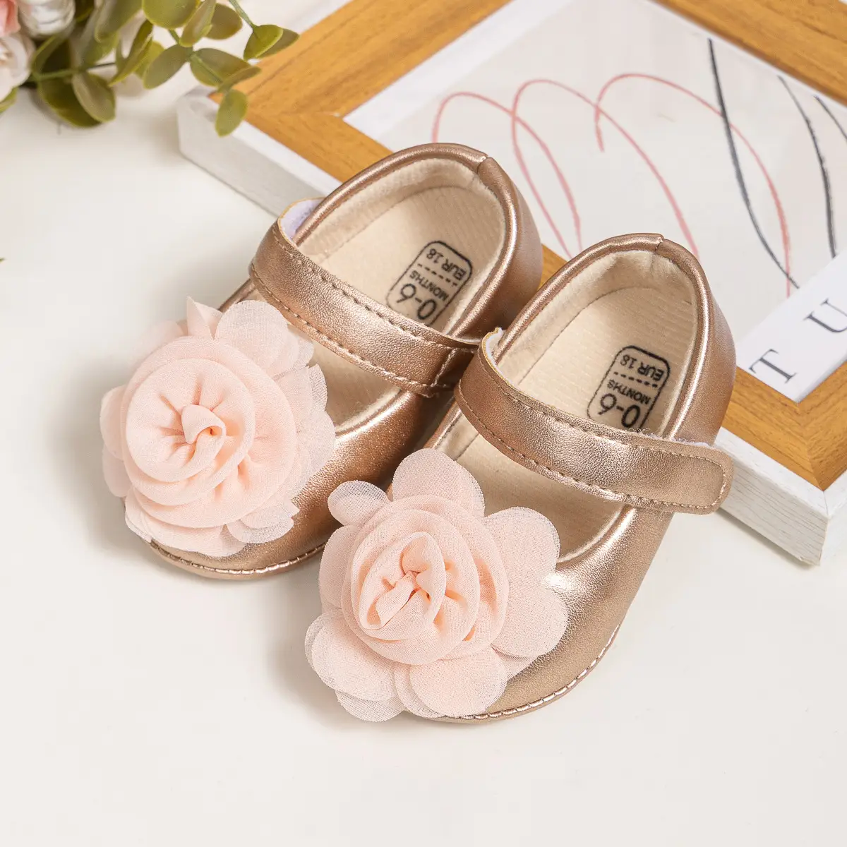 Princess Flower Velcro Baby Shoes Pink Gold β feature 4